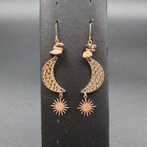 Gold Plated Moon And Star Jasper Stone Earrings A6811